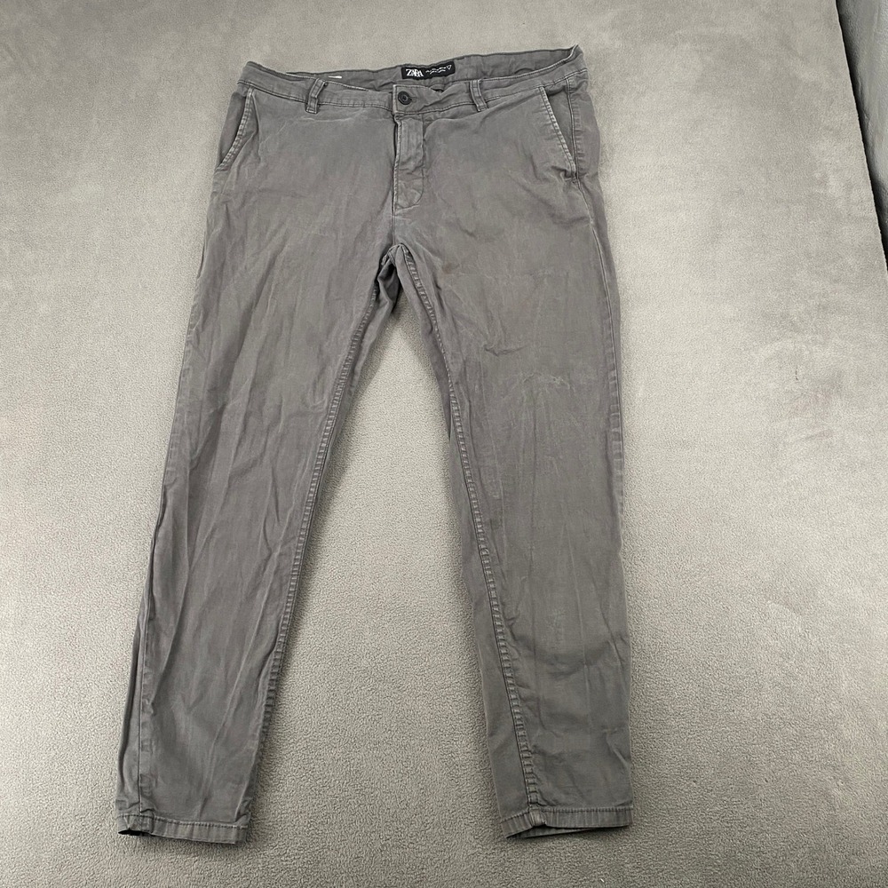 Zara Man Grey Slim Fit Chino Pants Mens Size 38 USA Cotton Twill Trousers